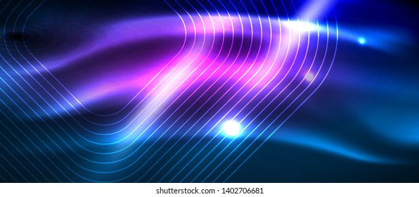 Líneas tecno brillantes de neón, plantilla de fondo abstracto de alta tecnología futurista con formas cuadradas, diseño vectorial