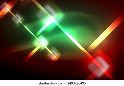 Neon glowing techno lines, hi-tech futuristic abstract background template with square shapes and lines