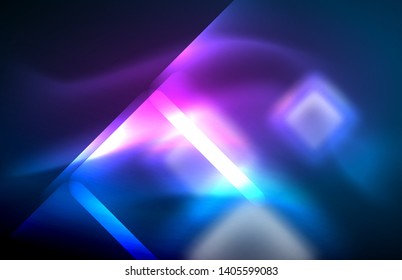 Neon glowing techno lines, hi-tech futuristic abstract background template with square shapes and lines