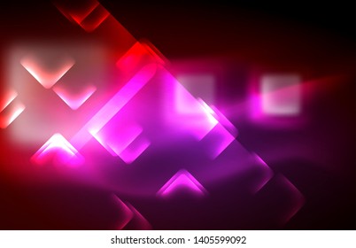 Neon glowing techno lines, hi-tech futuristic abstract background template with square shapes and lines