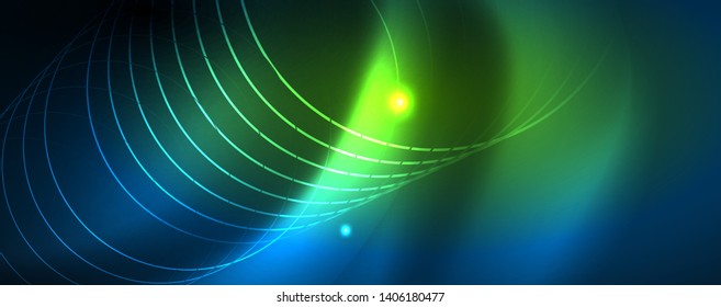 Neon glowing techno lines, hi-tech futuristic abstract background template