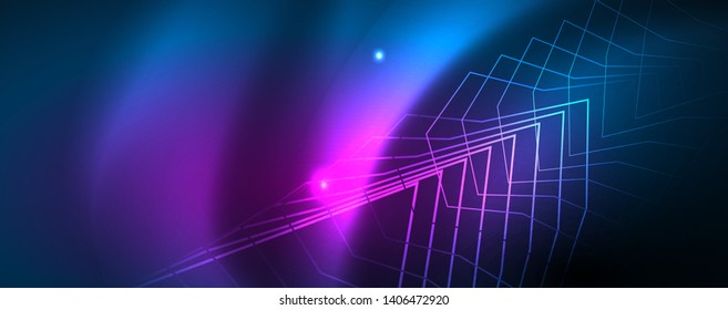 Líneas tecno brillantes neón, plantilla de fondo abstracto de alta tecnología futurista