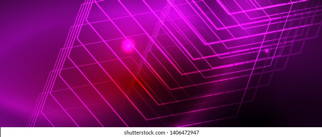 Neon glowing techno lines, hi-tech futuristic abstract background template