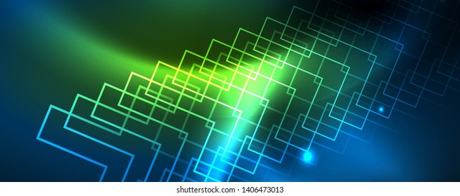 Neon glowing techno lines, hi-tech futuristic abstract background template