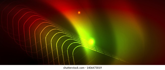 Líneas tecno brillantes neón, plantilla de fondo abstracto de alta tecnología futurista
