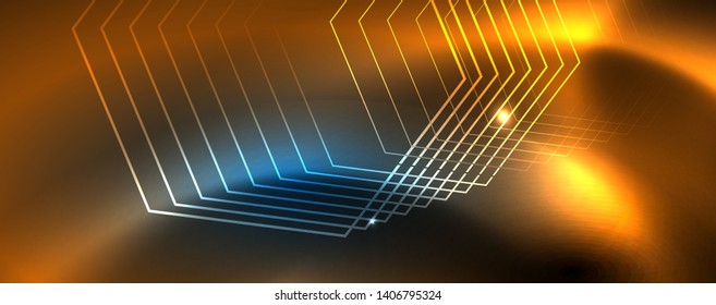 Líneas tecno brillantes neón, plantilla de fondo abstracto de alta tecnología futurista