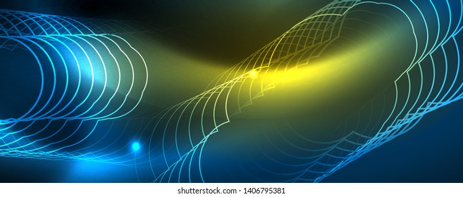 Neon glowing techno lines, hi-tech futuristic abstract background template