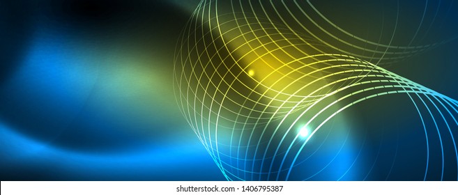 Neon glowing techno lines, hi-tech futuristic abstract background template