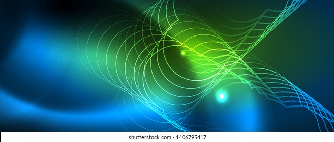 Neon linhas de tecno brilhantes, modelo de fundo abstrato futurista de alta tecnologia