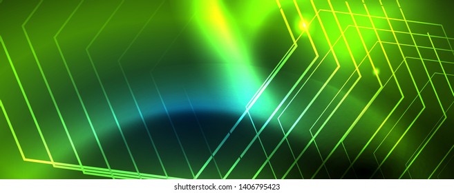Neon glowing techno lines, hi-tech futuristic abstract background template