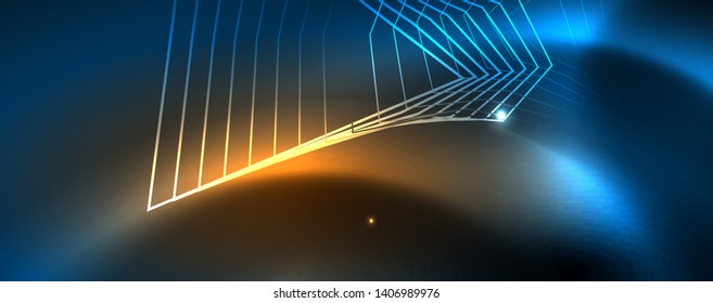 Líneas tecno brillantes neón, plantilla de fondo abstracto de alta tecnología futurista