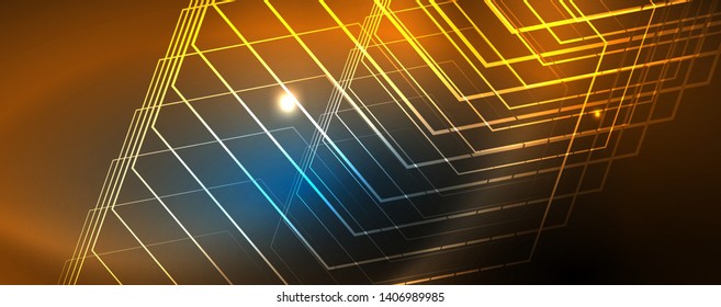 Neon glowing techno lines, hi-tech futuristic abstract background template