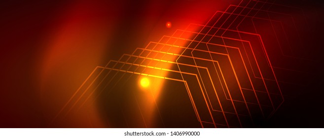 Líneas tecno brillantes neón, plantilla de fondo abstracto de alta tecnología futurista