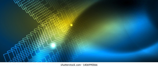 Neon glowing techno lines, hi-tech futuristic abstract background template