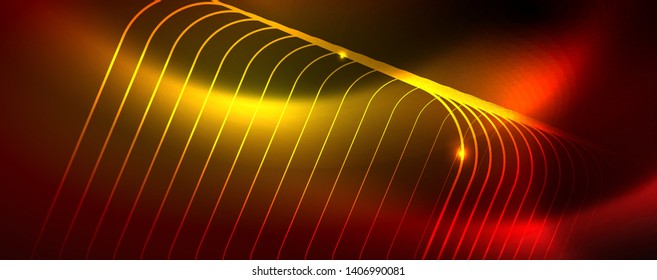 Líneas tecno brillantes neón, plantilla de fondo abstracto de alta tecnología futurista