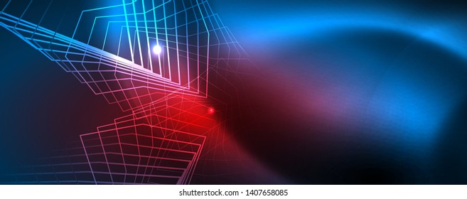 Neon glowing techno lines, hi-tech futuristic abstract background template