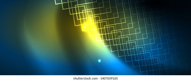 Neon glowing techno lines, hi-tech futuristic abstract background template