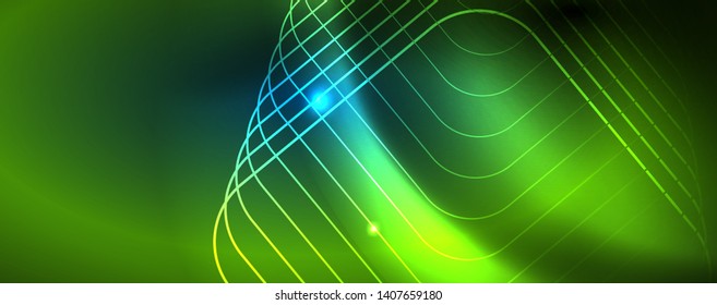 Líneas tecno brillantes neón, plantilla de fondo abstracto de alta tecnología futurista