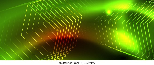 Líneas tecno brillantes neón, plantilla de fondo abstracto de alta tecnología futurista