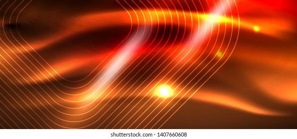 Líneas tecno brillantes de neón, plantilla de fondo abstracto de alta tecnología futurista con formas cuadradas, diseño vectorial