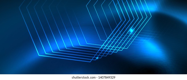 Líneas tecno brillantes neón, plantilla de fondo abstracto de alta tecnología futurista