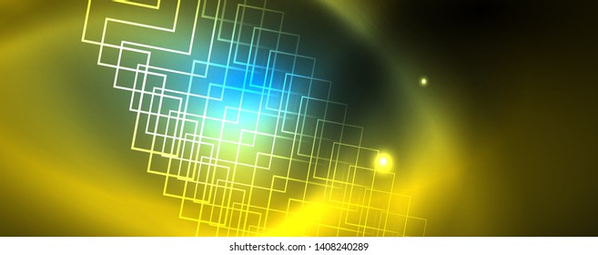 Líneas tecno brillantes neón, plantilla de fondo abstracto de alta tecnología futurista