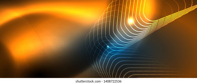 Neon glowing techno lines, hi-tech futuristic abstract background template