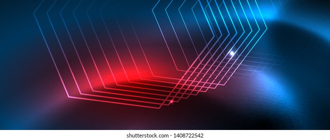 Neon glowing techno lines, hi-tech futuristic abstract background template