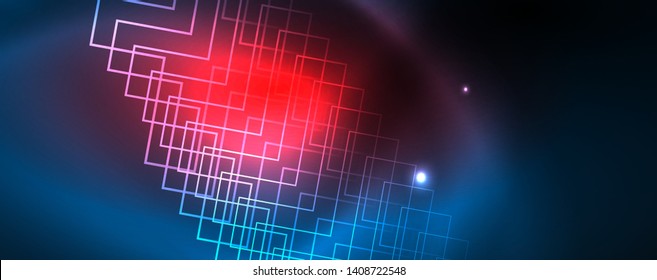 Líneas tecno brillantes neón, plantilla de fondo abstracto de alta tecnología futurista