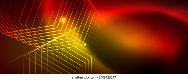 Neon glowing techno lines, hi-tech futuristic abstract background template