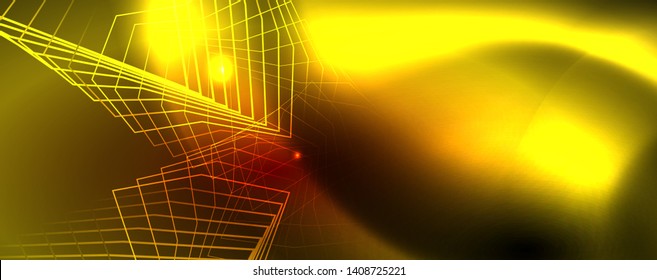 Líneas tecno brillantes neón, plantilla de fondo abstracto de alta tecnología futurista