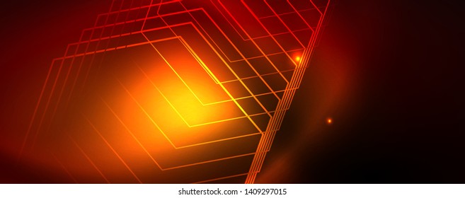 Líneas tecno brillantes neón, plantilla de fondo abstracto de alta tecnología futurista