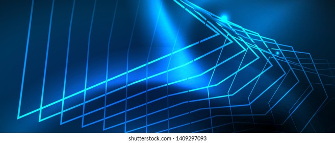 Neon glowing techno lines, hi-tech futuristic abstract background template