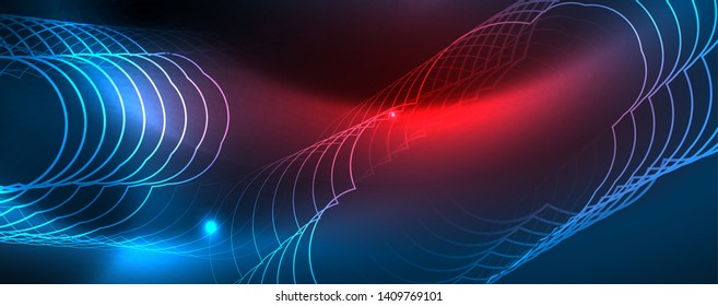 Neon glowing techno lines, hi-tech futuristic abstract background template