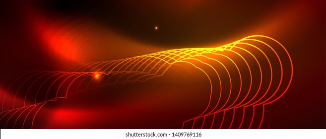 Líneas tecno brillantes neón, plantilla de fondo abstracto de alta tecnología futurista