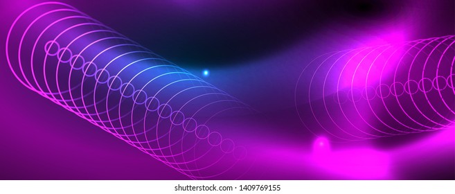 Líneas tecno brillantes neón, plantilla de fondo abstracto de alta tecnología futurista