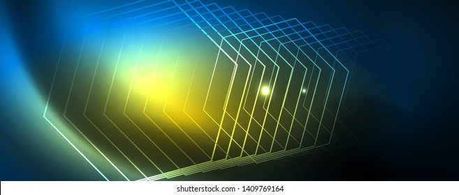 Neon glowing techno lines, hi-tech futuristic abstract background template