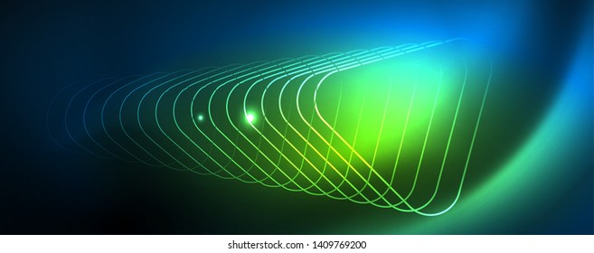 Neon glowing techno lines, hi-tech futuristic abstract background template