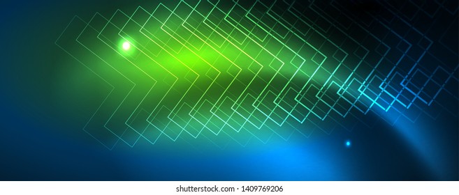 Neon glowing techno lines, hi-tech futuristic abstract background template