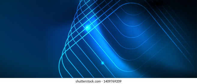 Líneas tecno brillantes neón, plantilla de fondo abstracto de alta tecnología futurista