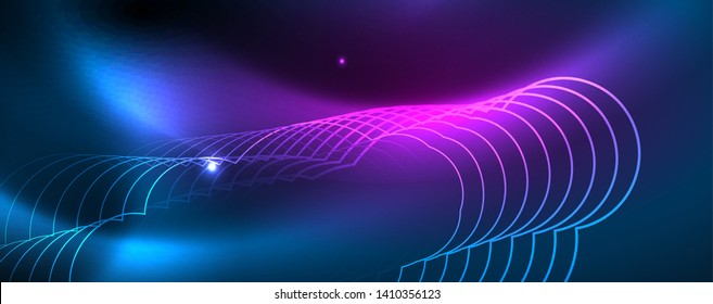 Neon glowing techno lines, hi-tech futuristic abstract background template