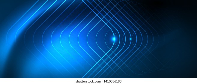 Líneas tecno brillantes neón, plantilla de fondo abstracto de alta tecnología futurista
