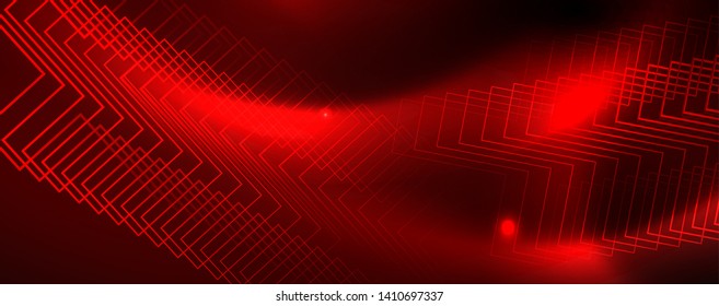 Líneas tecno brillantes neón, plantilla de fondo abstracto de alta tecnología futurista