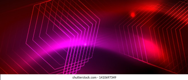 Líneas tecno brillantes neón, plantilla de fondo abstracto de alta tecnología futurista