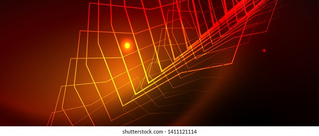 Neon glowing techno lines, hi-tech futuristic abstract background template