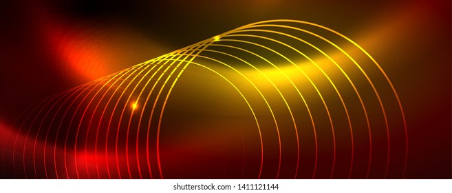 Líneas tecno brillantes neón, plantilla de fondo abstracto de alta tecnología futurista