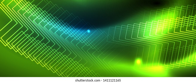 Neon glowing techno lines, hi-tech futuristic abstract background template