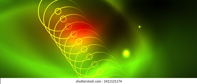 Líneas tecno brillantes neón, plantilla de fondo abstracto de alta tecnología futurista
