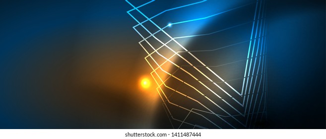 Neon glowing techno lines, hi-tech futuristic abstract background template