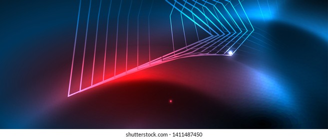 Neon glowing techno lines, hi-tech futuristic abstract background template